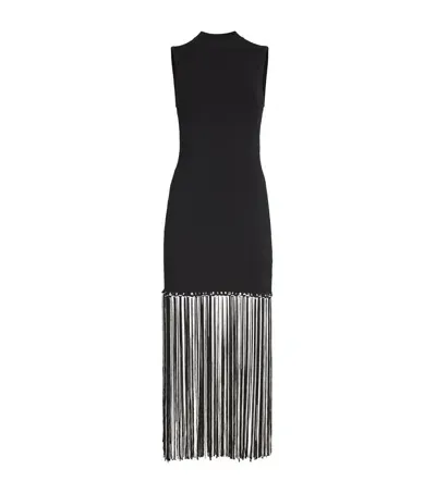 Sandro Fringed-hem Midi Dress In Black