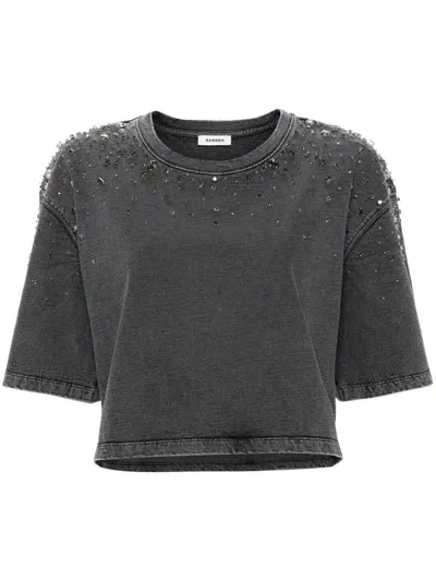 Sandro Gem-embellished Cropped T-shirt In 灰色