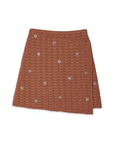 Sandro Gwenly Embellished Crochet Mini Skirt In Brown