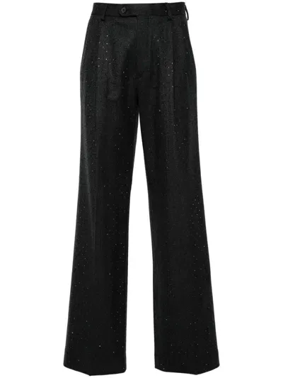 Sandro Herringbone Rhinestone-embellished Straight Trousers In Grey