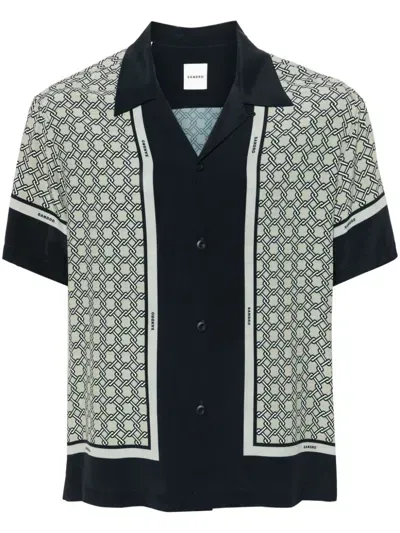 Sandro Interlock-print Satin Shirt In Blue