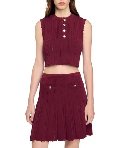 Sandro Scallop-trim Crop Top In Bordeaux