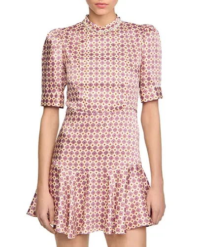 Sandro Geometric-pattern Mini Dress In Ecru Pink