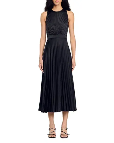 Sandro Jolie Pleated Midi Dress In Black