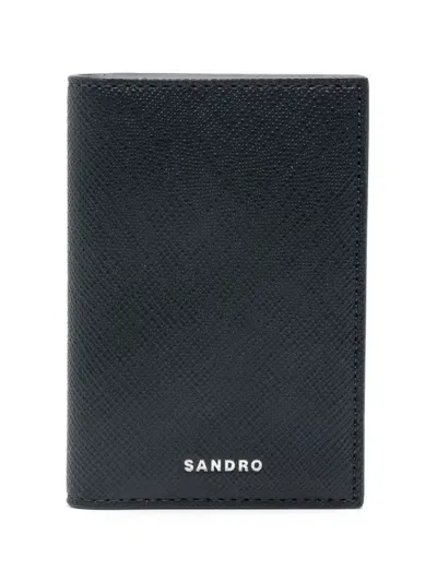 Sandro Leather Bi-fold Card Holder In Blue