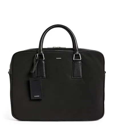 Sandro Logo-print Saffiano Leather Briefcase In Black