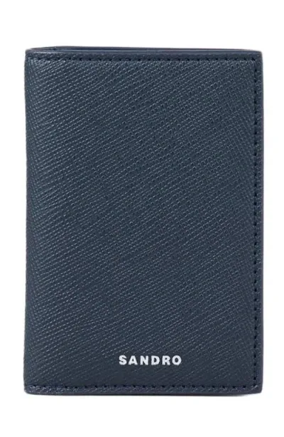 Sandro Leather Wallet In Midnight Blue