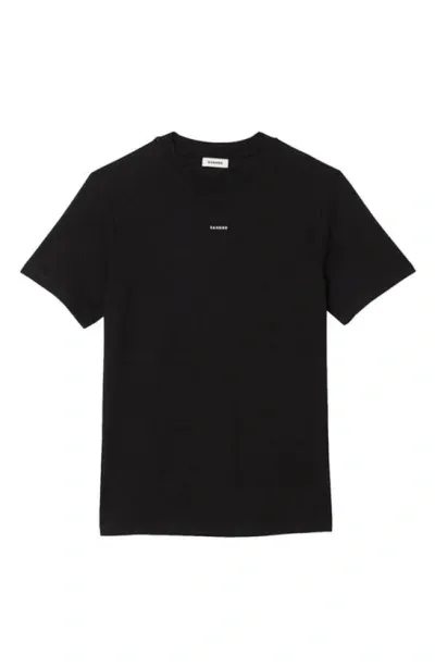 Sandro Mens Logo-embroidered Short-sleeves Cotton-jersey T-shirt Noir / Gris In Black