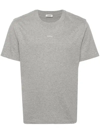 Sandro Logo-embroidered T-shirt In Noir / Gris