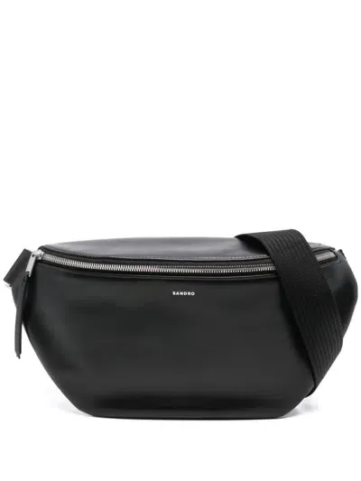 Sandro Logo-stamp Leather Belt Bag In Schwarz