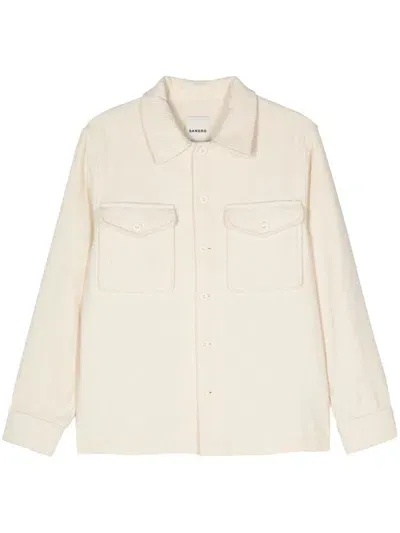 Sandro Long-sleeves Velvet Shirt In Nude