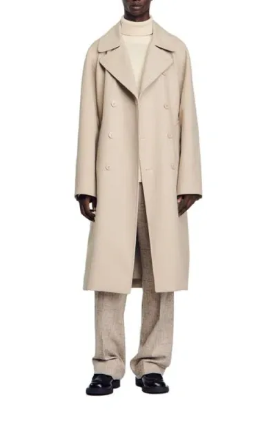 Sandro Marco Oversized Belted Trench Coat In Ficelle