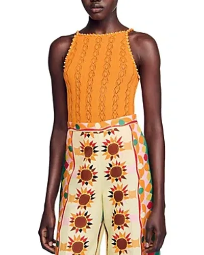 Sandro Louisa Beaded Pointelle Knit Camisole In Orange