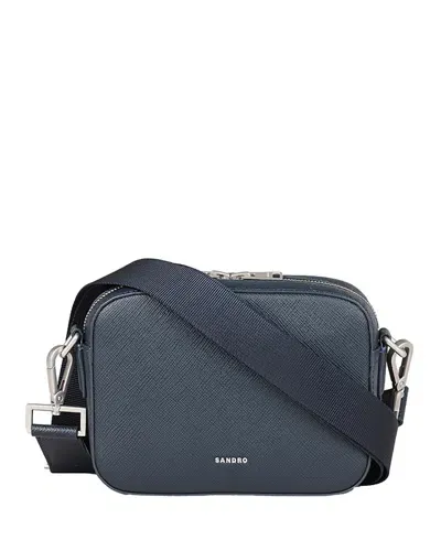 Sandro Mens Bleus Logo-embellished Leather Cross-body Bag In Midnight Blue