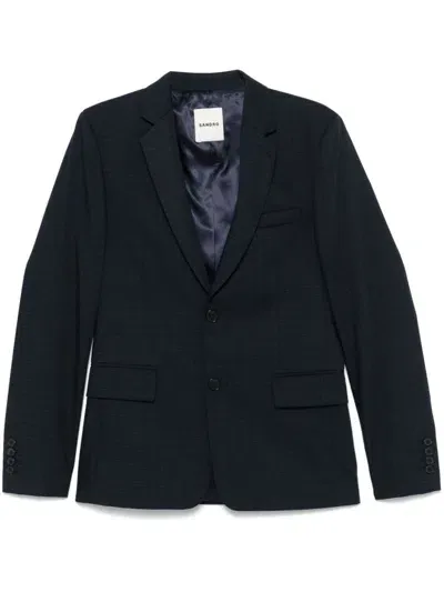 Sandro Micro Tweed-print Blazer In Blue