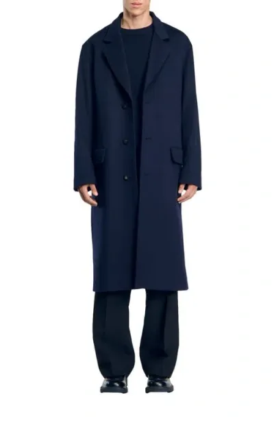 Sandro Oversized Coat In Navy Blue