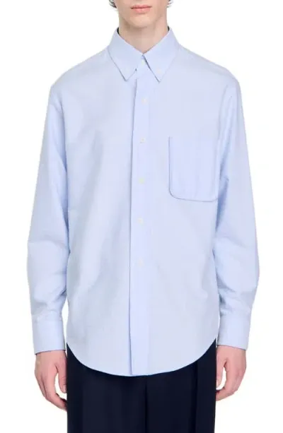 Sandro Oxford Flannel Shirt In Sky Blue