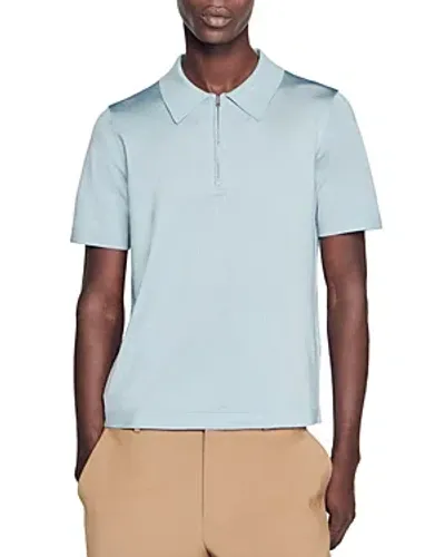 Sandro Pablo Zip Polo Shirt In Sky Blue