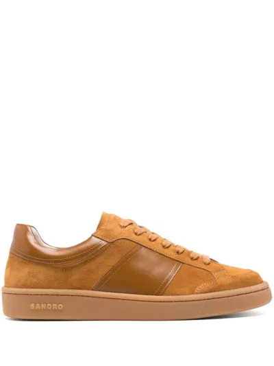 Sandro Panelled Low-top Sneakers In Brown