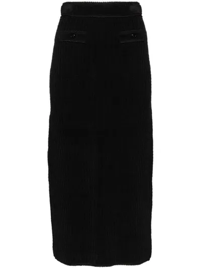 Sandro Pencil Waffle-effect Midi Skirt In Black