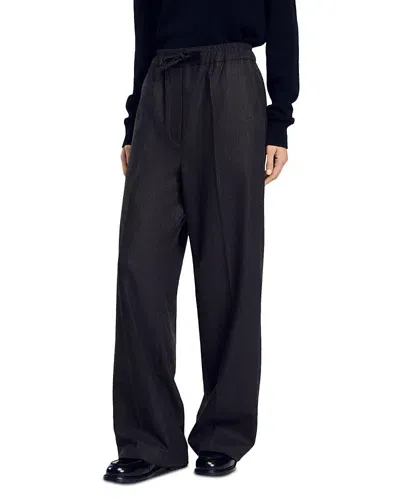 Sandro Peter Pinstriped Wide Leg Pants In Black Brown