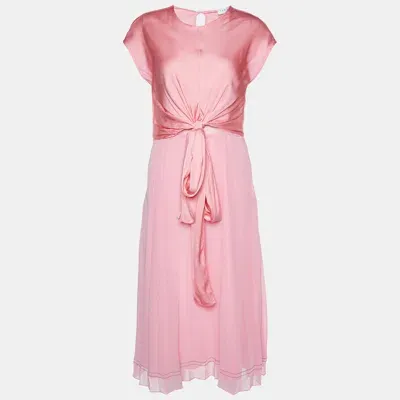 Pre-owned Sandro Pink Satin & Crepe Janyce Midi Dress M