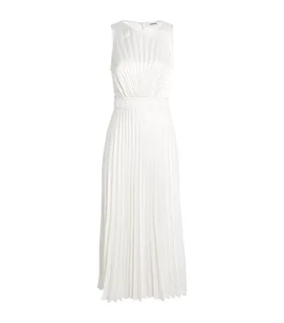 Sandro Pleated Midi Dress In Beige