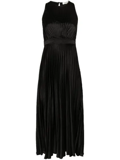 Sandro Pleated Midi Dress In Black