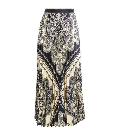 Sandro Paisley-print Pleated Skirt In Beige Navy