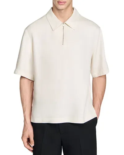 Sandro Quarter Zip Polo Shirt In Ecru