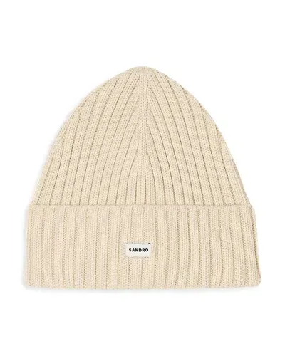 Sandro Ribbed Knit Cuffed Beanie In Ficelle