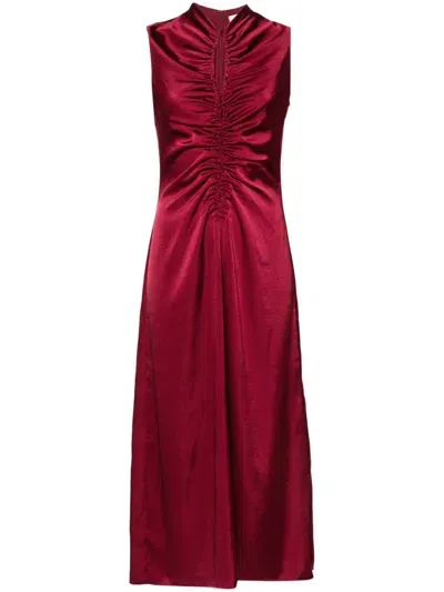 Sandro Ruched Sleeveless Midi Dress In Bordeaux