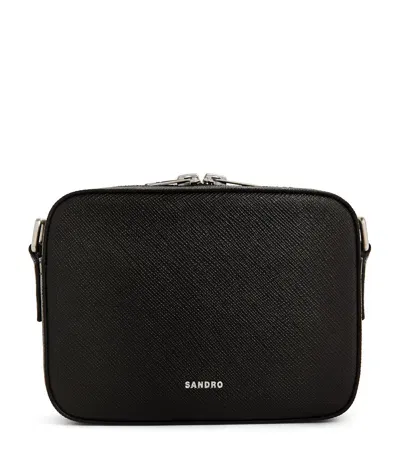 Sandro Saffiano Leather Cross-body Bag In Black