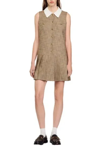 Sandro Houndstooth-pattern Mini Dress In Brown