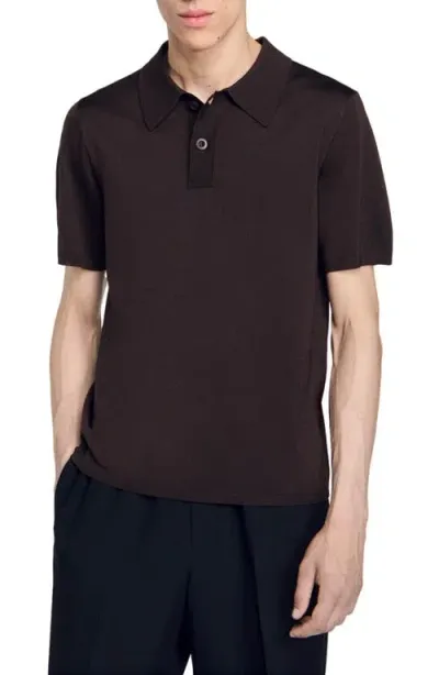 Sandro Short-sleeve Knitted Polo Shirt In Coffee