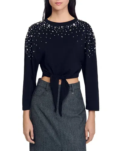 Sandro Stellar Strass Embellished Tee In Black