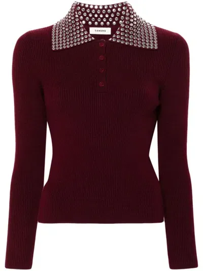 Sandro Studded Knitted Top In Red