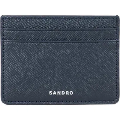 Sandro Synthetic Leather Cardholder In Midnight Blue