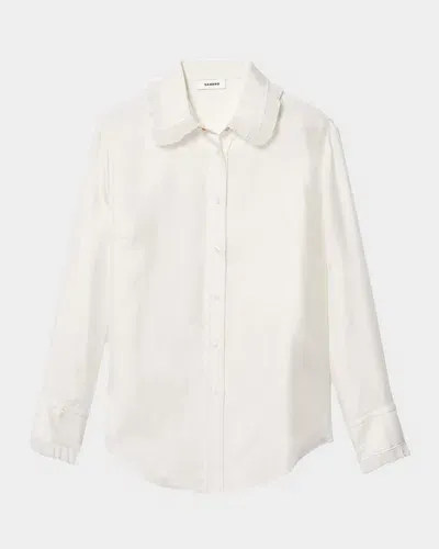 Sandro Taina Pleated-trim Silk Shirt In Ecru