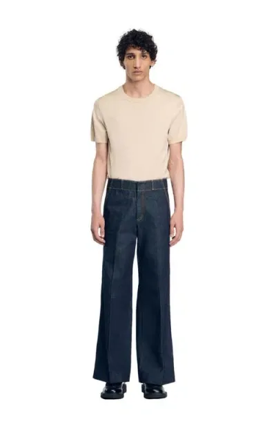 Sandro Wide-leg Jeans In Raw-denim