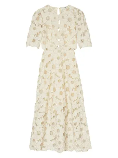 Sandro Daniela Guipure-lace Midi Dress In Ecru Gold