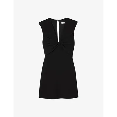 Sandro Bow-detailed Crepe Mini Dress In Noir / Gris