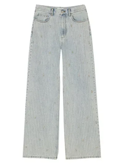 Sandro Indie Rhinestone Wide Leg Jeans In Light Blue Jean