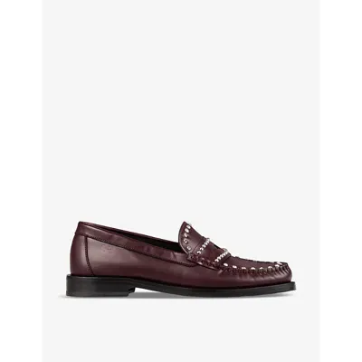 Sandro Studded Leather Penny Loafers In Bordeaux