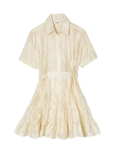 Sandro Tanzanite Ruffled Shirt Dress In Beige