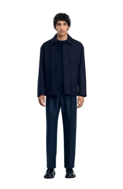 Sandro Workwear Jacket In Navy Blue