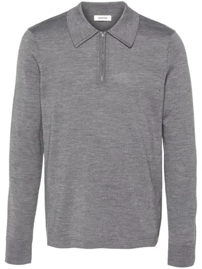 Sandro Zip-up Knitted Polo Shirt In Grey