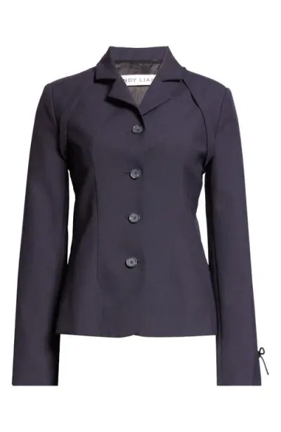 Sandy Liang Biscuit Bow Back Blazer In 409 Navy