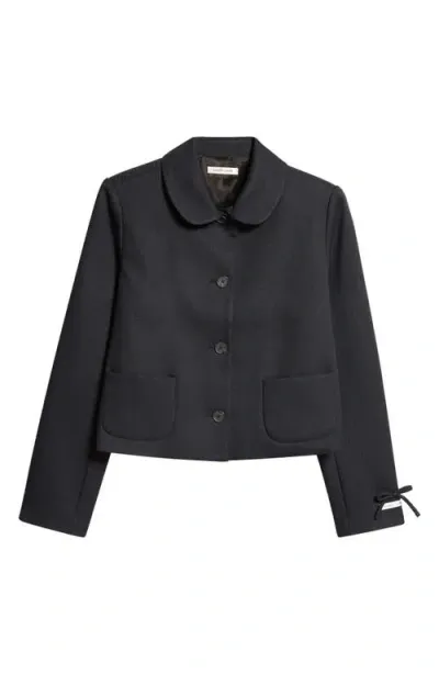 Sandy Liang Ditto Crop Jacket In Navy