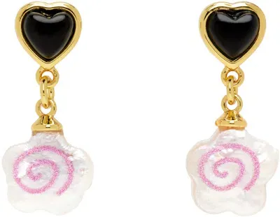 Sandy Liang Gold Narutomaki Earrings In Pearl